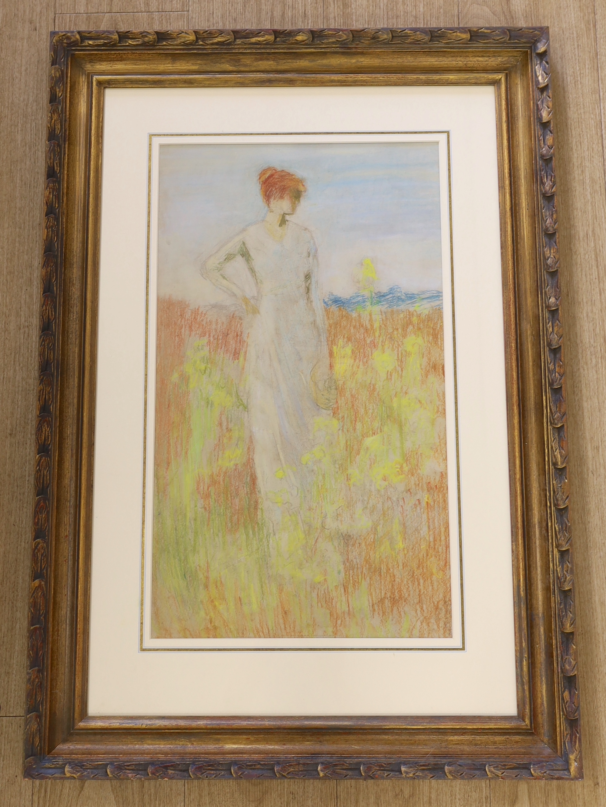 William Henry Margetson RI, ROI (British, 1861-1940), pastel, 'A summer field', Cooper Fine Arts label verso giving provenance as artist's studio, 62.5 x 36cm